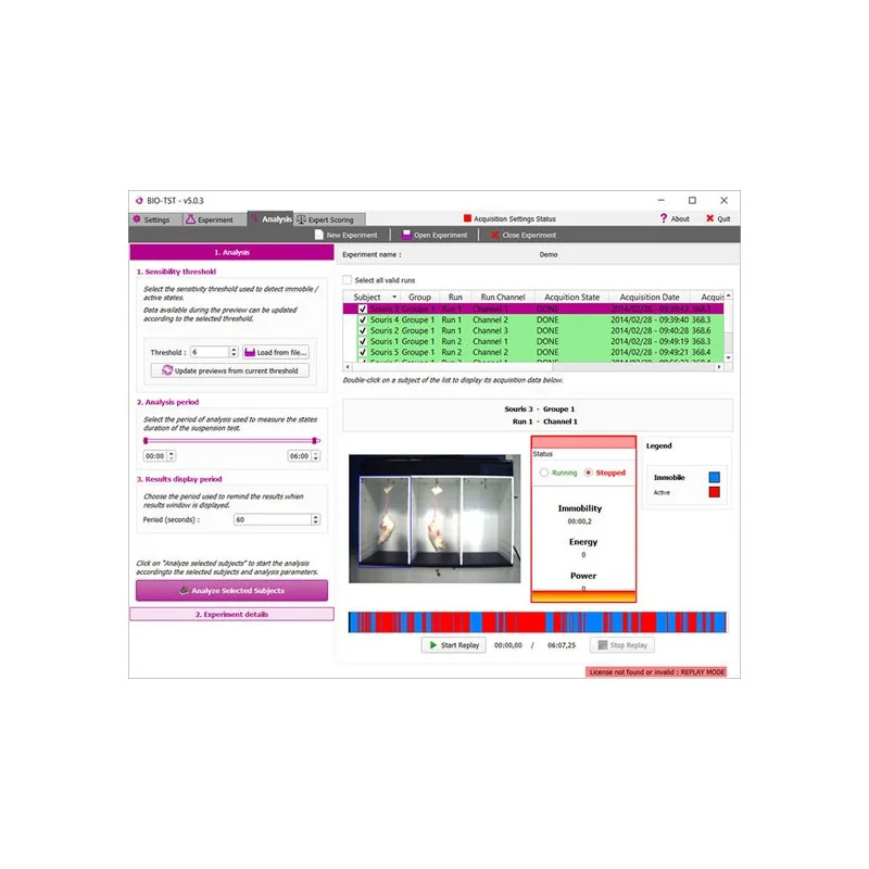 Bioseb\'s Tail Suspension Test: Acquisition screenshot Bioseb\'s Tail Suspension Test: Acquisition screenshot