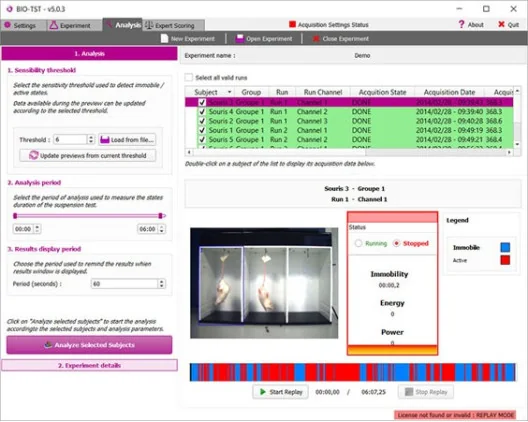  Bioseb\'s Tail Suspension Test: Acquisition screenshot