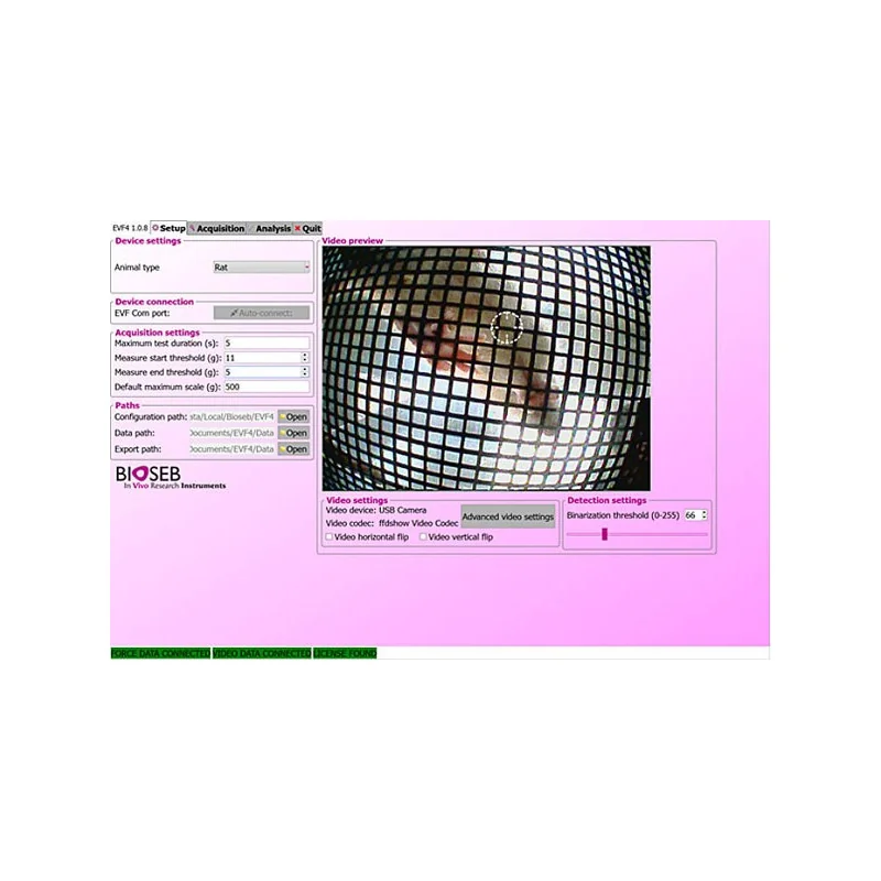 Electronic Von Frey - Screenshot from the new software with embedded camera Electronic Von Frey - Screenshot from the new software with embedded camera